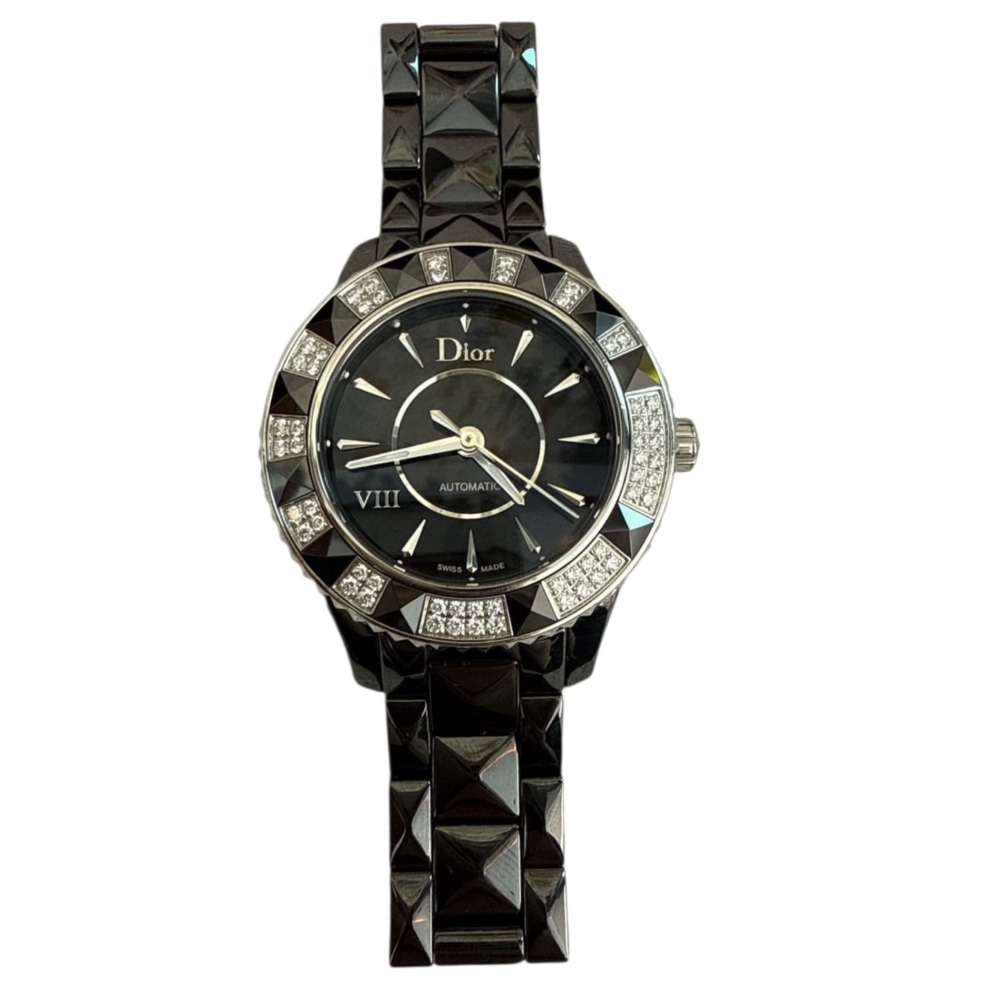 VIII PLACE VENDOME BLACK CERAMIC STAINLESS STEEL AND DIAMOND SET QUARTZ WATCH