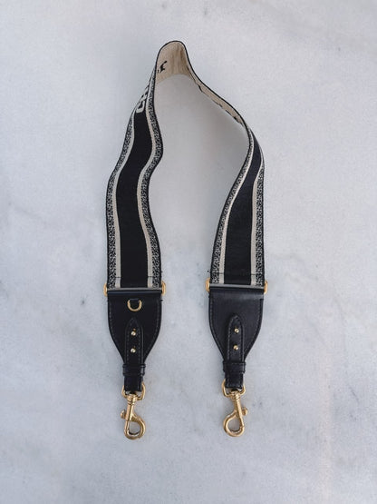 BLACK BEIGE CANVAS AND LEATHER BAG SHOULDER STRAP