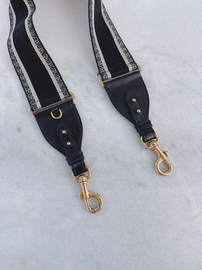 BLACK BEIGE CANVAS AND LEATHER BAG SHOULDER STRAP