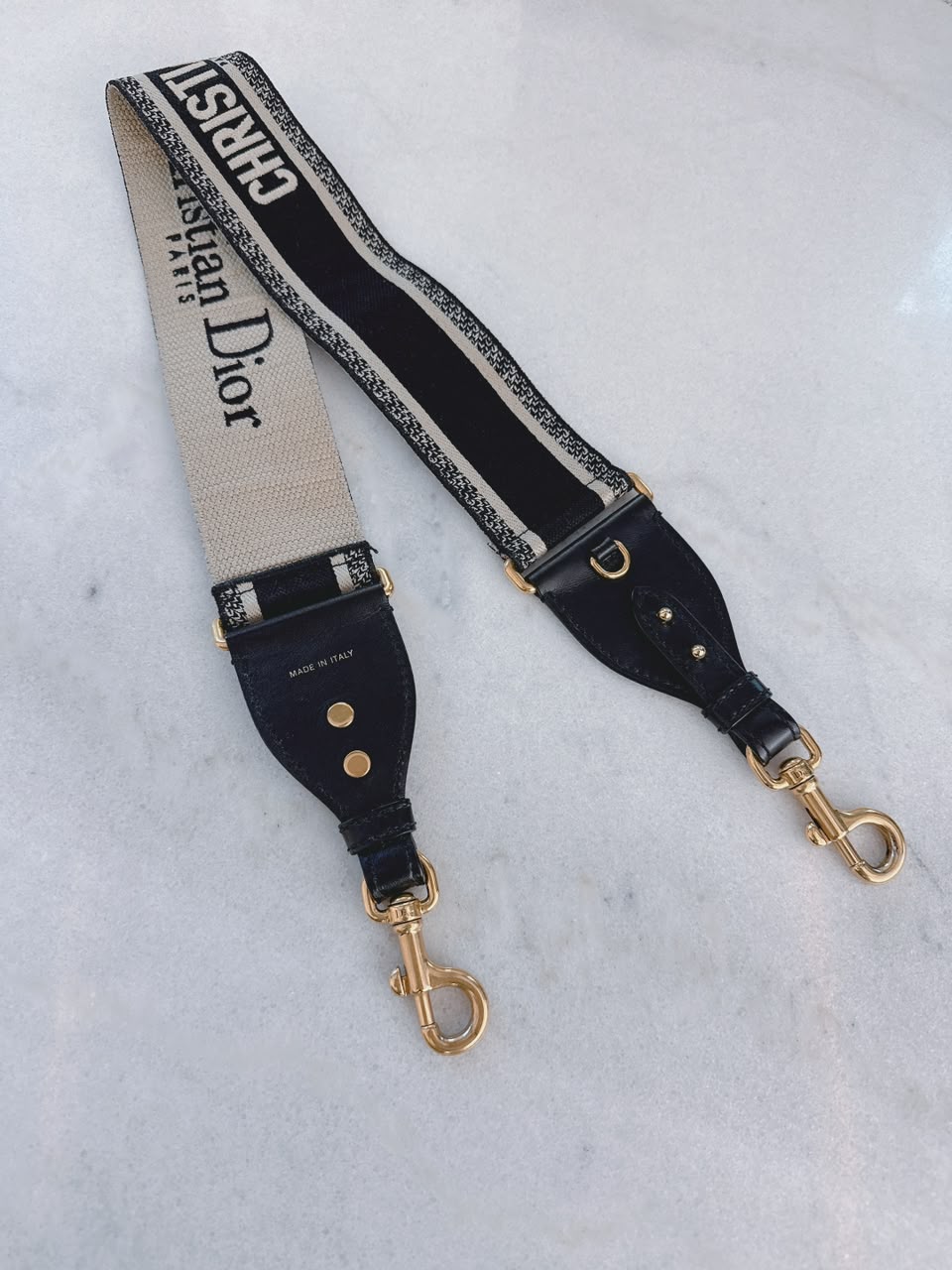 BLACK BEIGE CANVAS AND LEATHER BAG SHOULDER STRAP