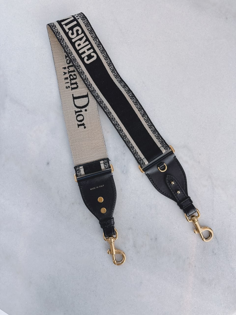 BLACK BEIGE CANVAS AND LEATHER BAG SHOULDER STRAP