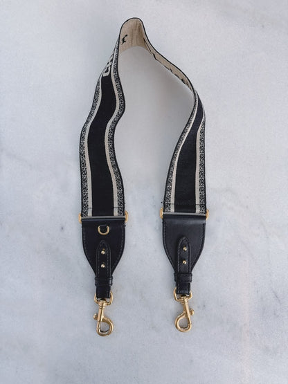 BLACK BEIGE CANVAS AND LEATHER BAG SHOULDER STRAP