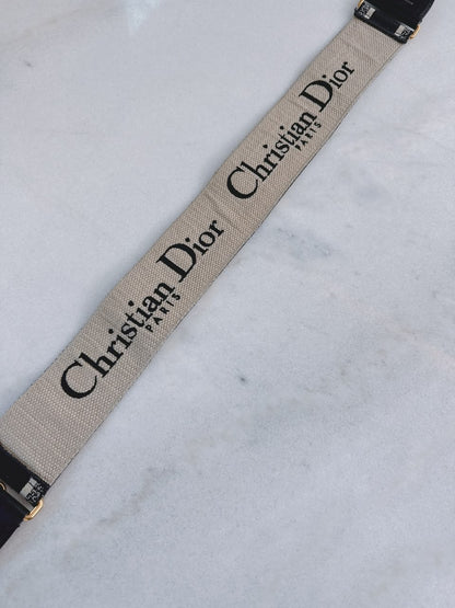 BLACK BEIGE CANVAS AND LEATHER BAG SHOULDER STRAP