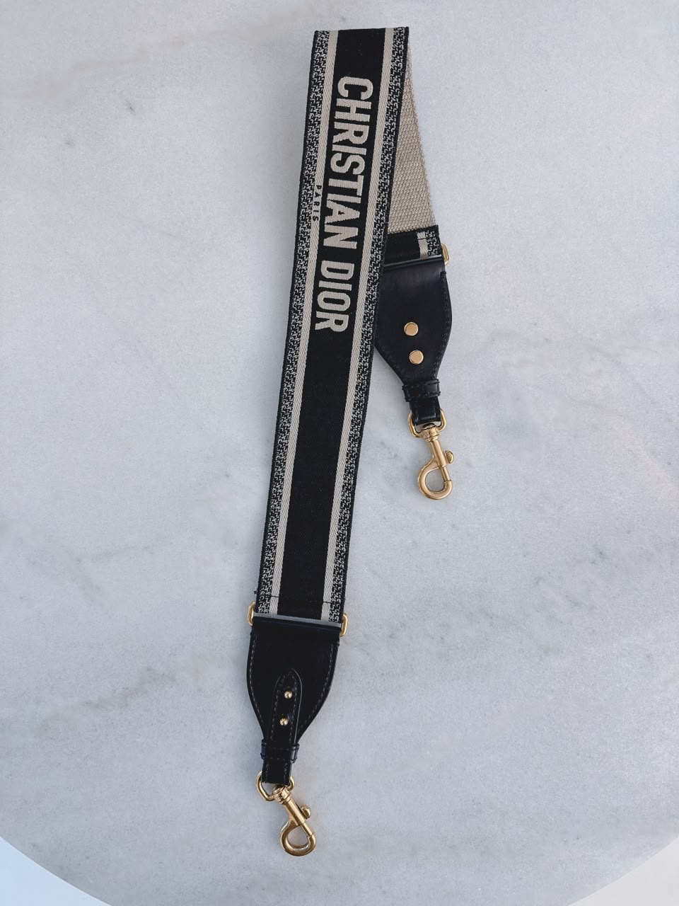 BLACK BEIGE CANVAS AND LEATHER BAG SHOULDER STRAP