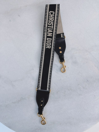 BLACK BEIGE CANVAS AND LEATHER BAG SHOULDER STRAP