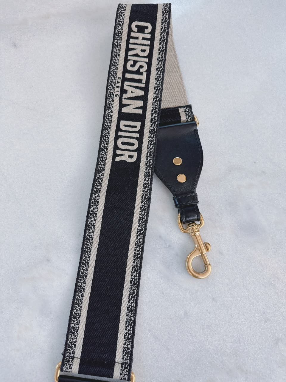 BLACK BEIGE CANVAS AND LEATHER BAG SHOULDER STRAP