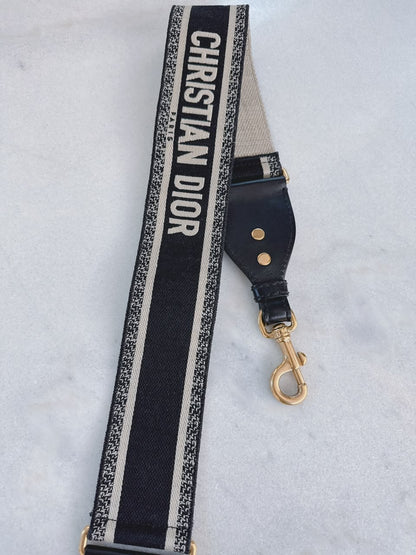 BLACK BEIGE CANVAS AND LEATHER BAG SHOULDER STRAP