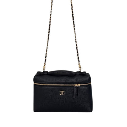 BLACK GRAINED CALFSKIN LEATHER LARGE VANITY WITH GOLD-TONE CHAIN