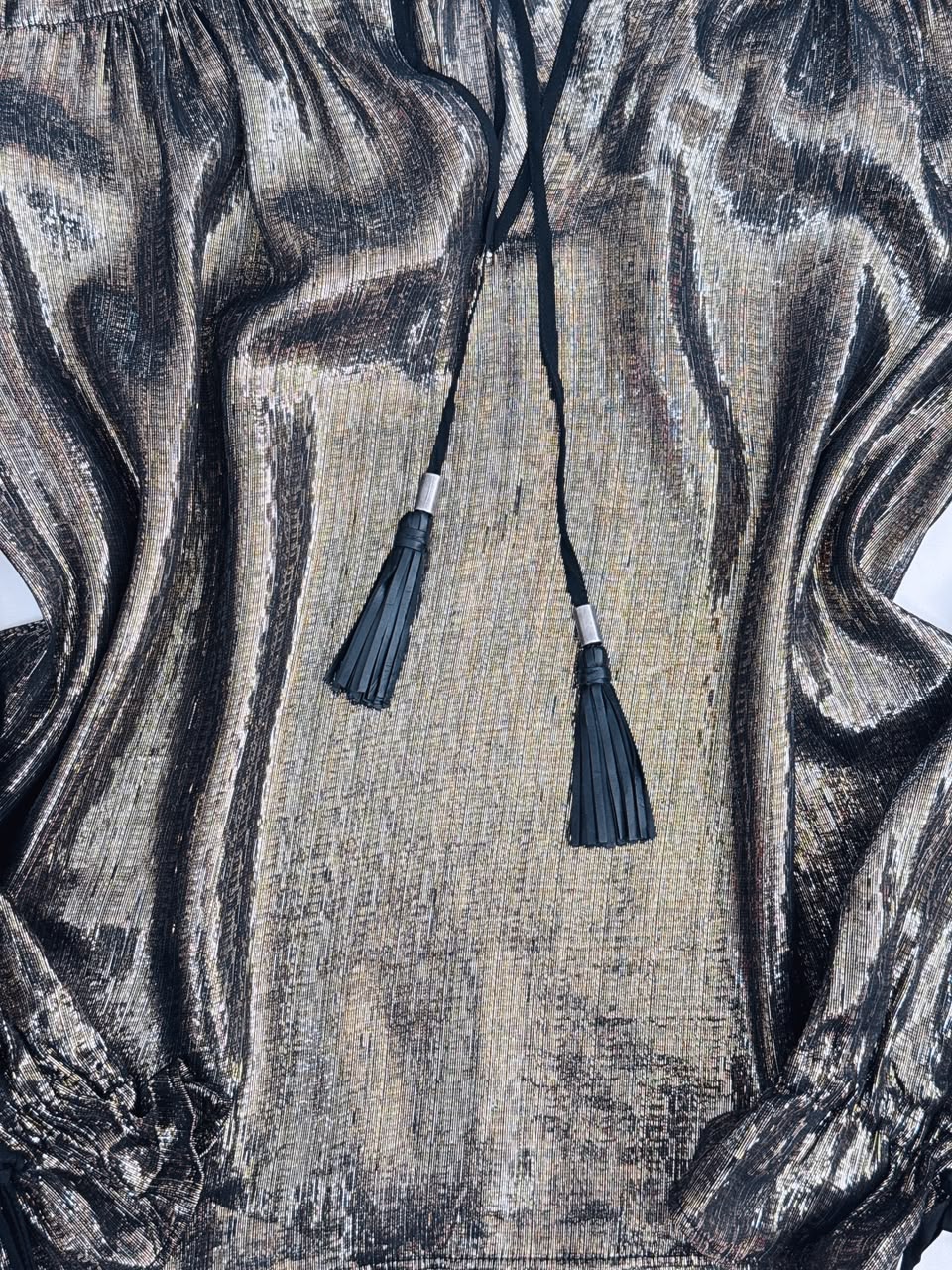 GOLD METALLIC LONG SLEEVES TASSEL DETAIL BLOUSE 38