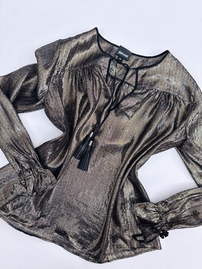 GOLD METALLIC LONG SLEEVES TASSEL DETAIL BLOUSE 38
