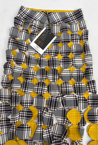GREY IVORY CHECK YELLOW LASERCUT GABARDINE MULTI CIRCLE SKIRT 38