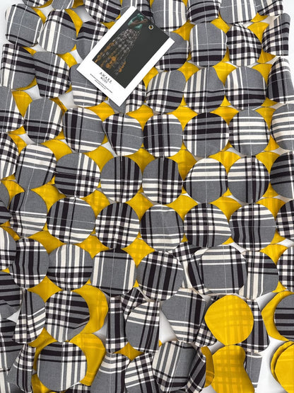 GREY IVORY CHECK YELLOW LASERCUT GABARDINE MULTI CIRCLE SKIRT 38