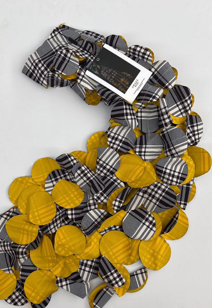 GREY IVORY CHECK YELLOW LASERCUT GABARDINE MULTI CIRCLE SKIRT 38