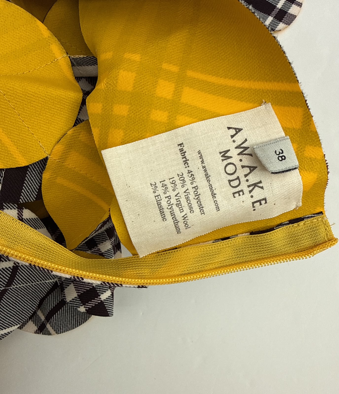 GREY IVORY CHECK YELLOW LASERCUT GABARDINE MULTI CIRCLE SKIRT 38