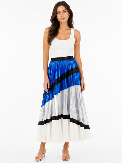 BRIGHT BLUE LAMINATED COLOUR BLOCK SKIRT 42