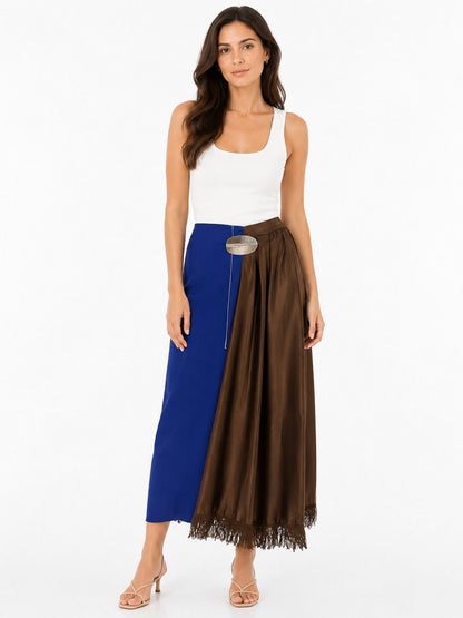 DEEP PURPLE AND BRONZE ASYMMETRIC WRAP FRONT SKIRT 40