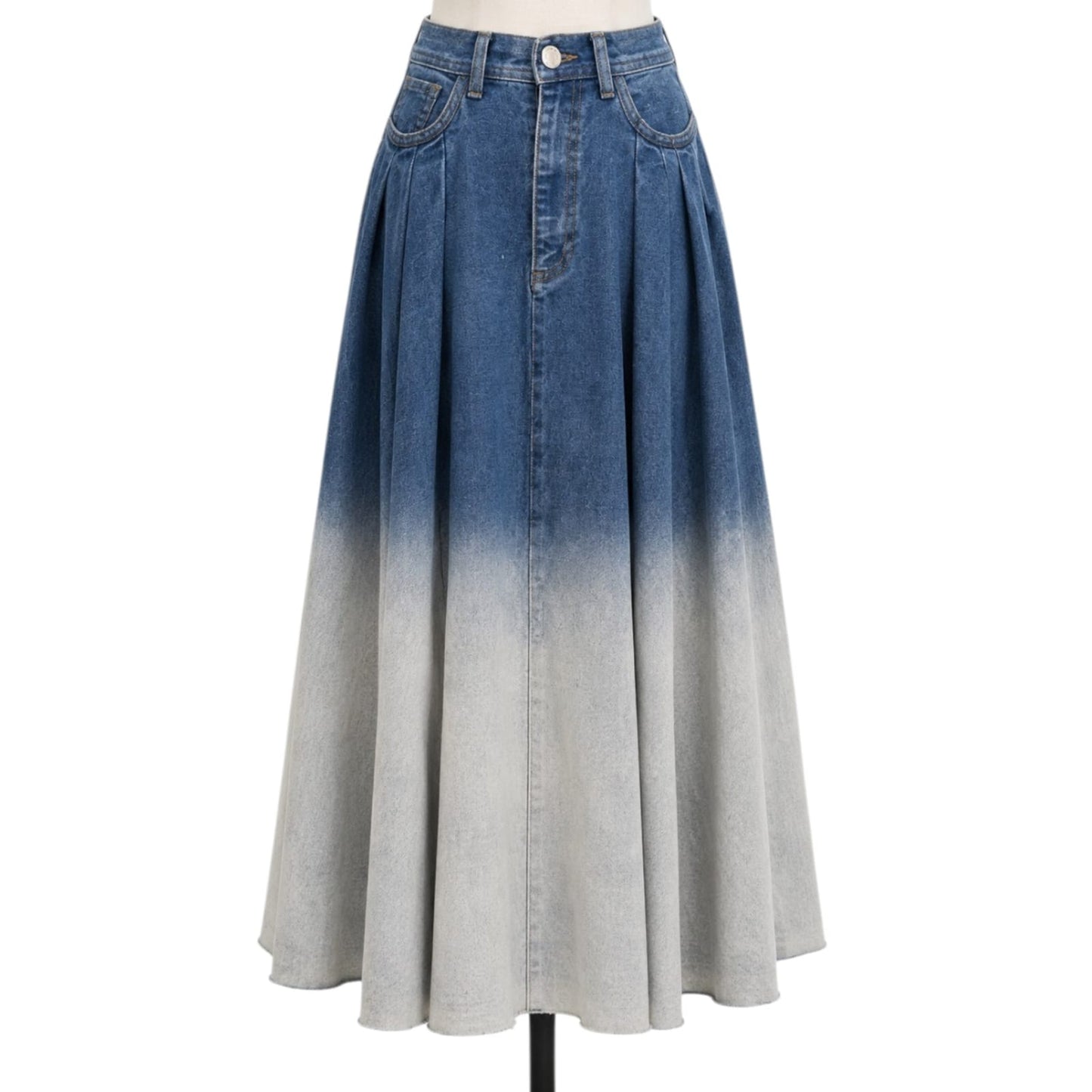BLUE OMBRE PLEATED DENIM MIDI SKIRT US2