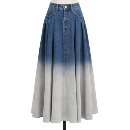BLUE OMBRE PLEATED DENIM MIDI SKIRT US2