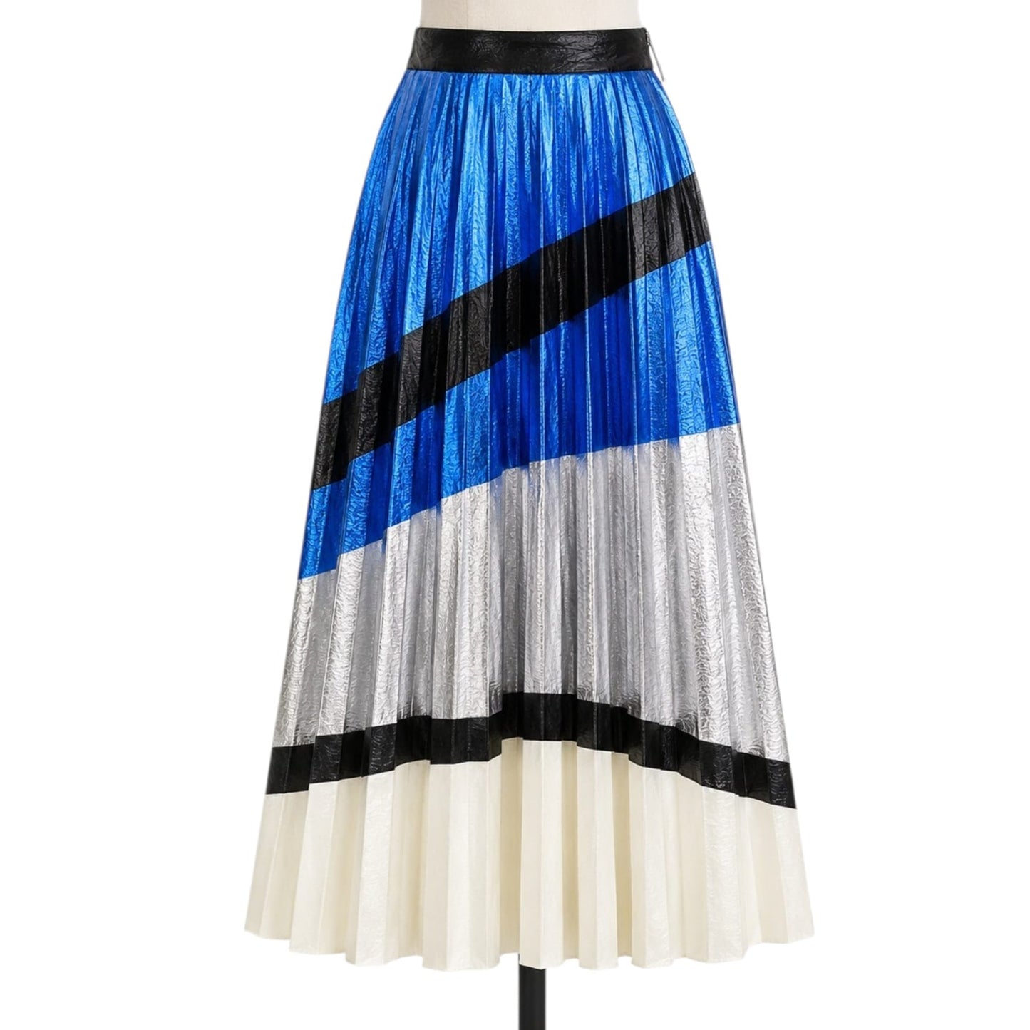 BRIGHT BLUE LAMINATED COLOUR BLOCK SKIRT 42