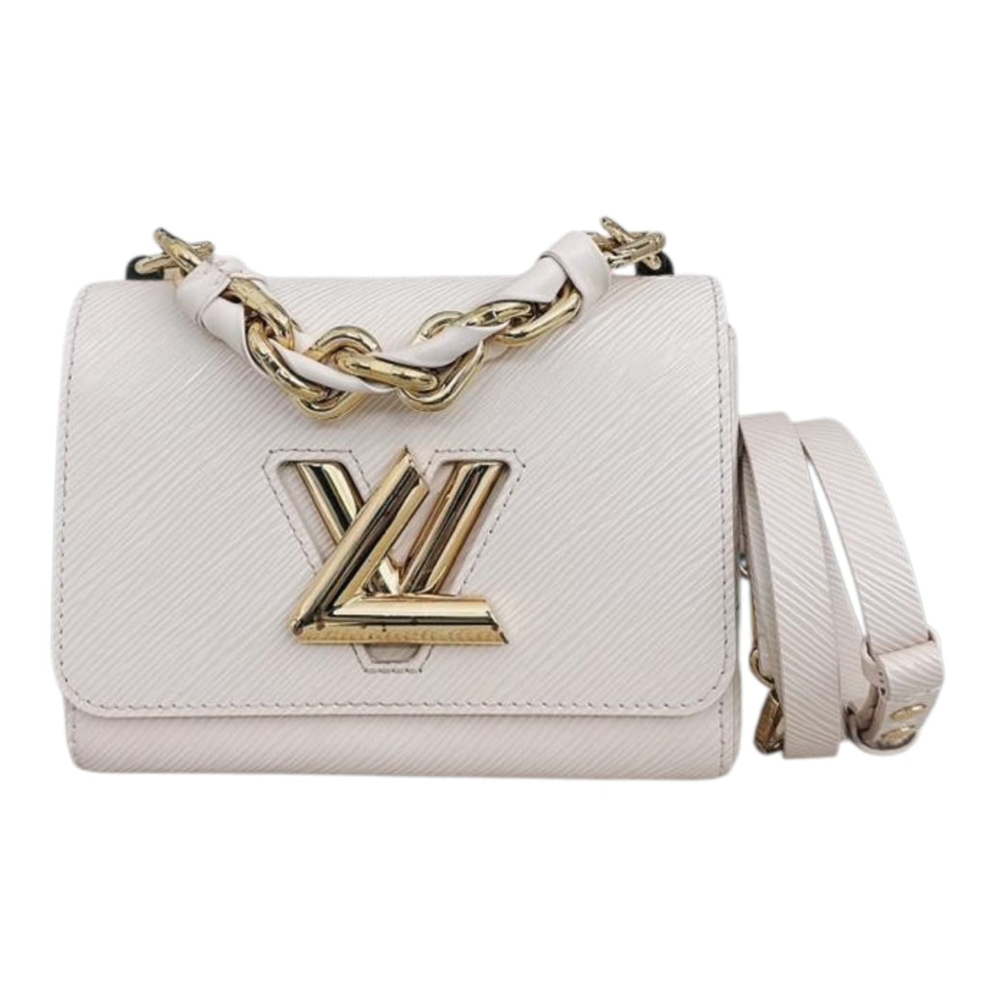 QUARTZ WHITE EPI LEATHER TWIST PM SHOULDER BAG