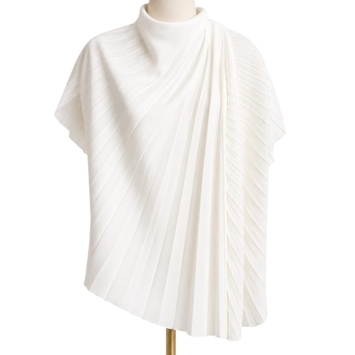 IVORY PLEAT STRETCH CREPE PLEATED ASYMMETRIC TOP 36