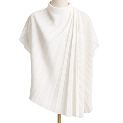 IVORY PLEAT STRETCH CREPE PLEATED ASYMMETRIC TOP 36