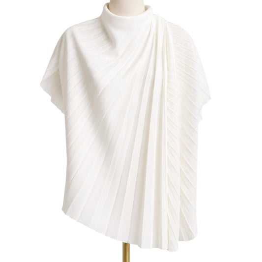 IVORY PLEAT STRETCH CREPE PLEATED ASYMMETRIC TOP 36