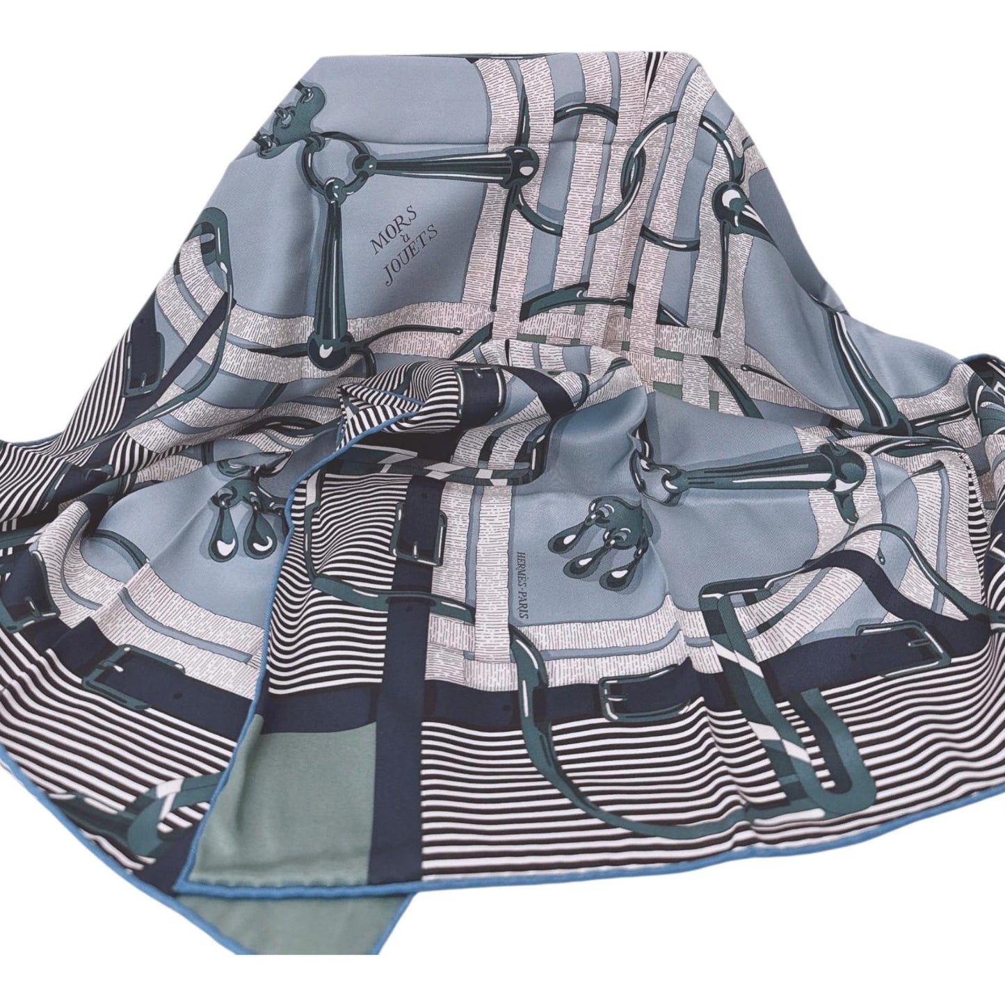 GRIS BLEUTE/BLEU MARINE/VERT CYPRES CARRE 70 MORS A JOUETS CHEMISE SCARF