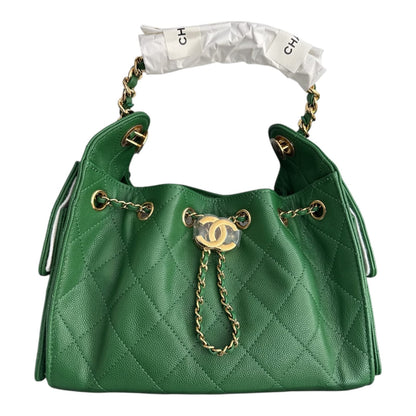 GREEN CAVIAR QUILTED LEATHER MINI CHANEL 25 HOBO BAG