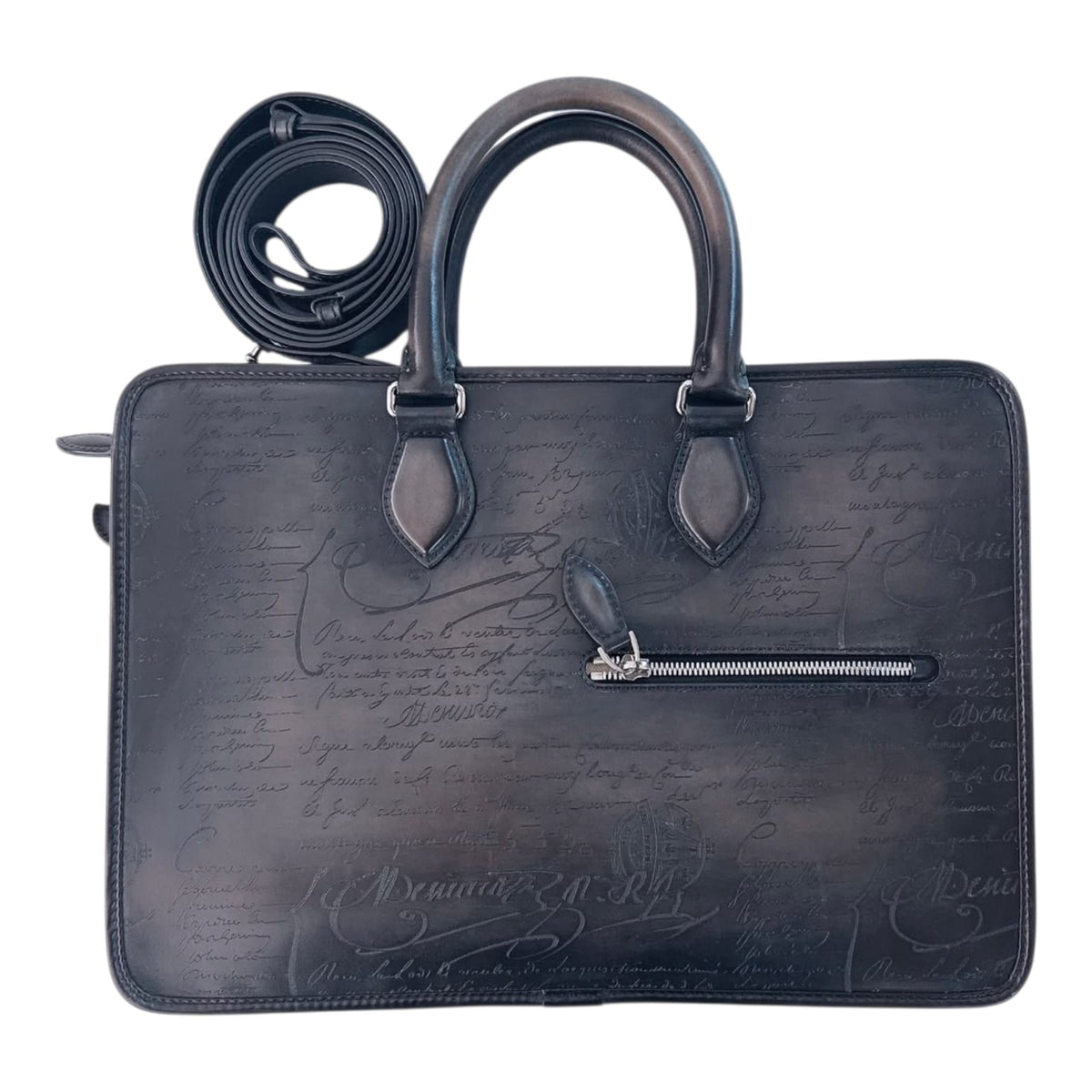 BLACK INTENSO LEATHER MINI NEO JOUR SCRITTO BRIEFCASE