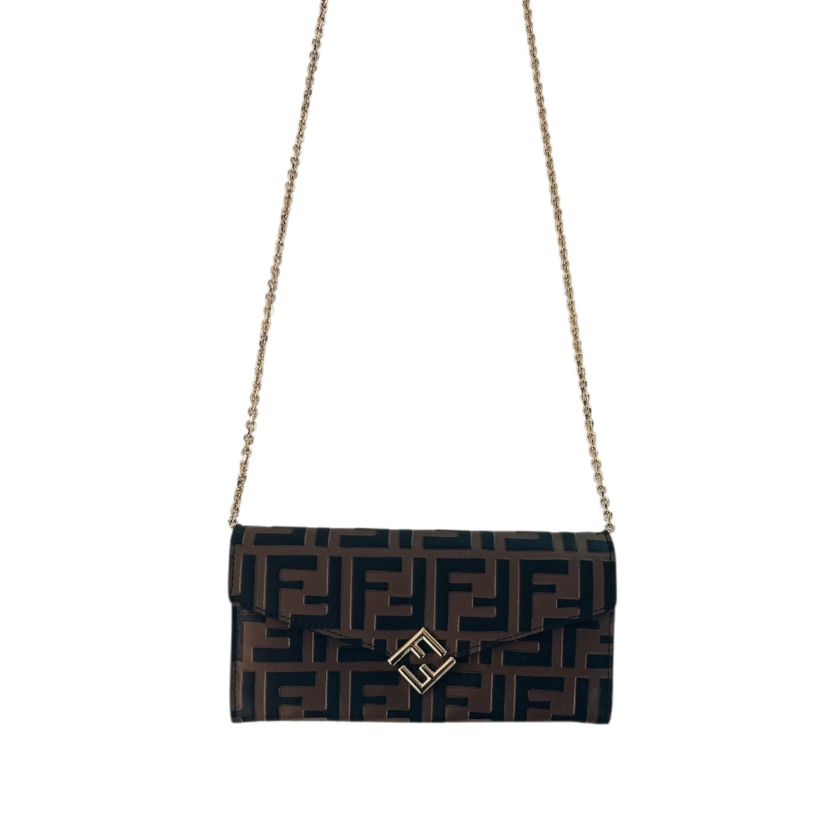 BROWN BLACK FF CONTINENTAL WALLET WITH CHAIN