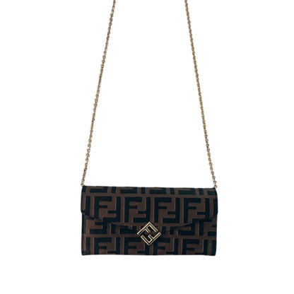 BROWN BLACK FF CONTINENTAL WALLET WITH CHAIN