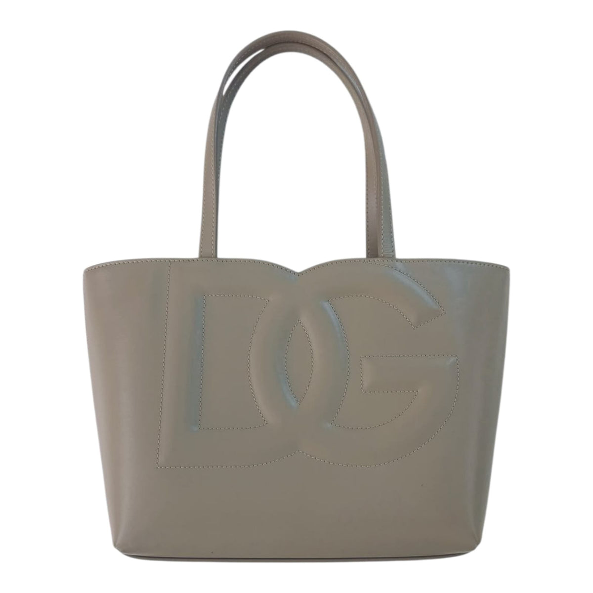 GRAY CALFSKIN LEATHER DG EMBOSSED LOGO SMALL TOTE BAG