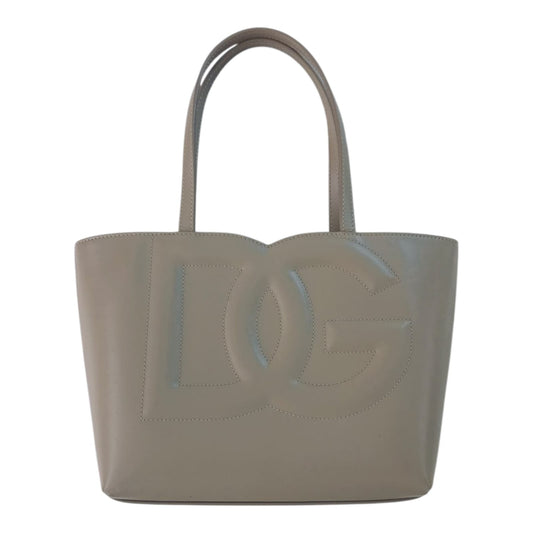 GRAY CALFSKIN LEATHER DG EMBOSSED LOGO SMALL TOTE BAG