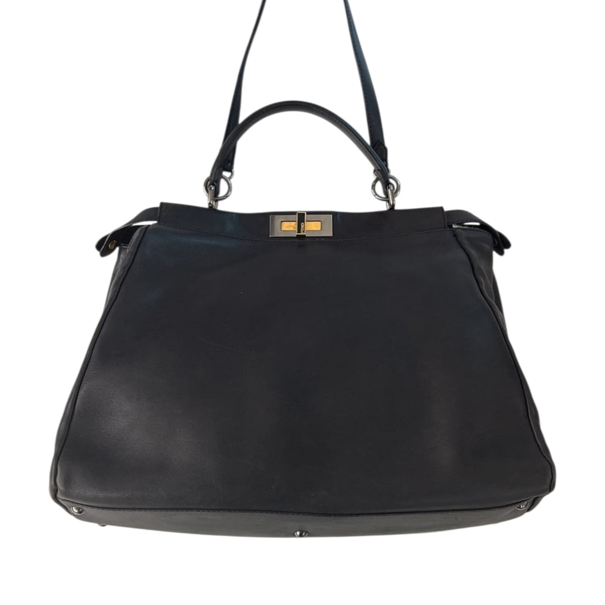 BLACK LEATHER CALF HAIR LARGE PEEKABOO SATCHEL BAG