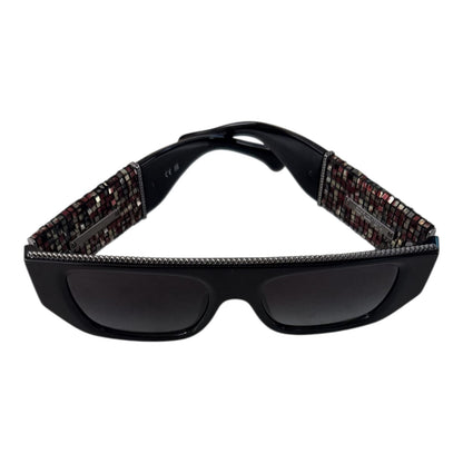 BLACK MULTICOLOR ACETATE TWEED DIAMANTE CHAIN CC RECTANGLE SUNGLASSES