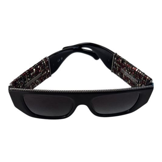BLACK MULTICOLOR ACETATE TWEED DIAMANTE CHAIN CC RECTANGLE SUNGLASSES