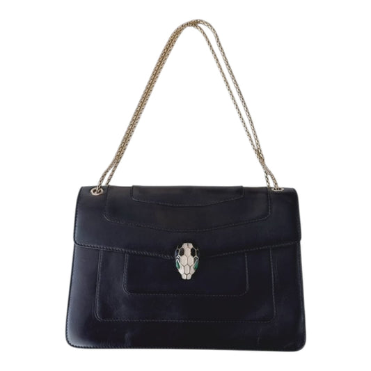 BLACK LEATHER MEDIUM SERPENTI FOREVER SHOULDER BAG