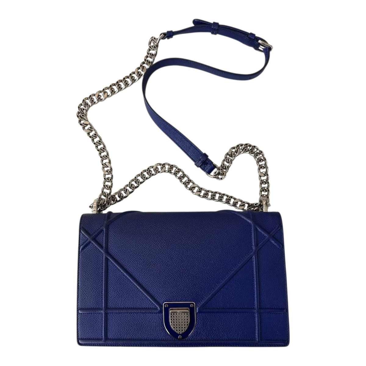 BLUE GRAINED CALFSKIN LEATHER MEDIUM DIORAMA SHOULDER BAG