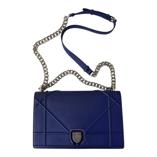 BLUE GRAINED CALFSKIN LEATHER MEDIUM DIORAMA SHOULDER BAG