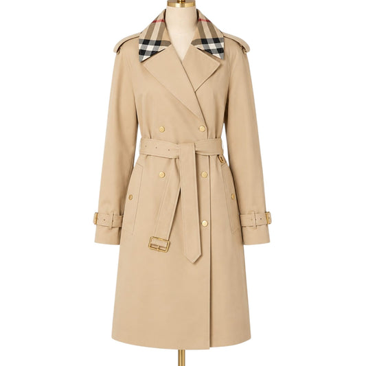 BEIGE PLAID-COLLAR TRENCH COAT IT34
