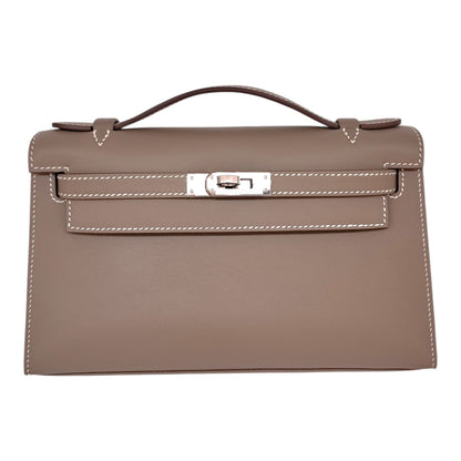 ETOUPE KELLY POCHETTE SWIFT LEATHER PALLADIUM HARDWARE