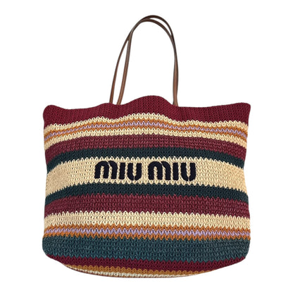 MULTICOLOR STRIPED WOVEN RAFFIA-EFFECT TOTE BAG