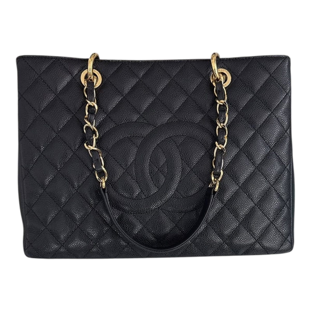 BLACK CAVIAR LEATHER GRAND SHOPPING TOTE GST LARGE