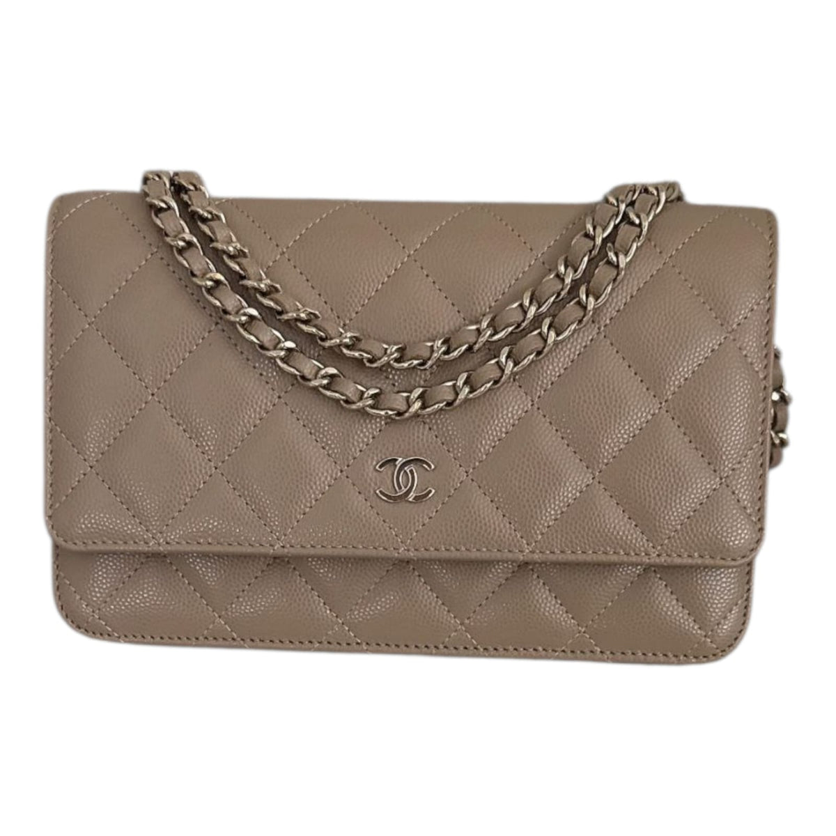 BEIGE FONCE CAVIAR LEATHER WALLET ON CHAIN