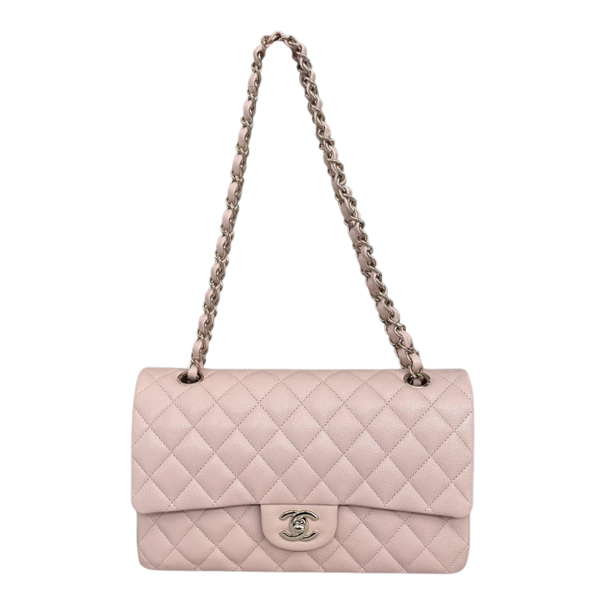 LIGHT PINK CAVIAR LEATHER MEDIUM CLASSIC DOUBLE FLAP HANDBAG