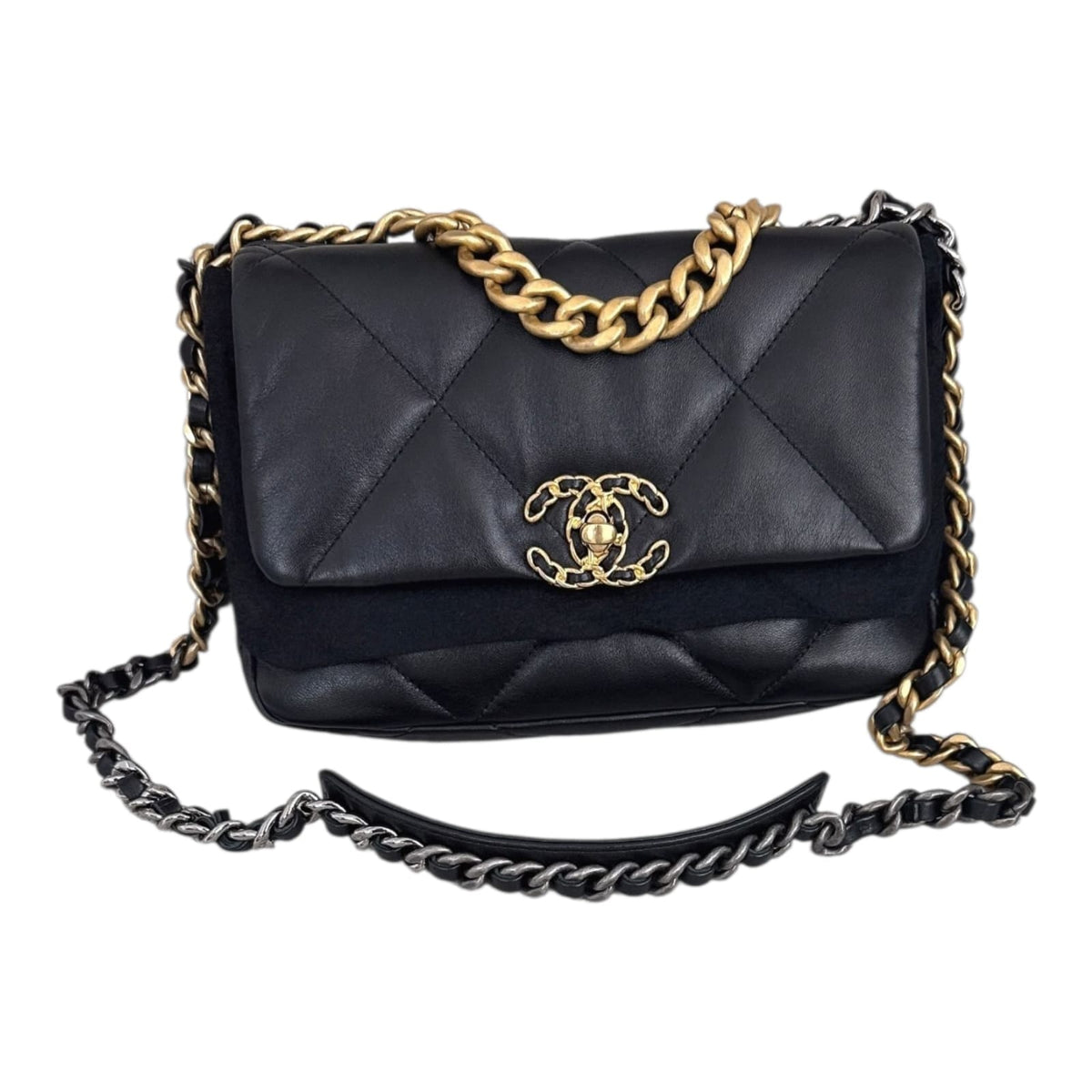 BLACK LAMBSKIN LEATHER SMALL CHANEL 19  HANDBAG