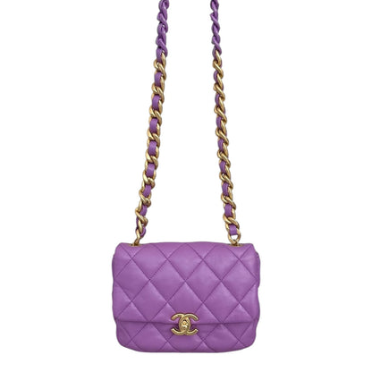 PURPLE LAMBSKIN LEATHER MINI CANDY CHAIN FLAP BAG