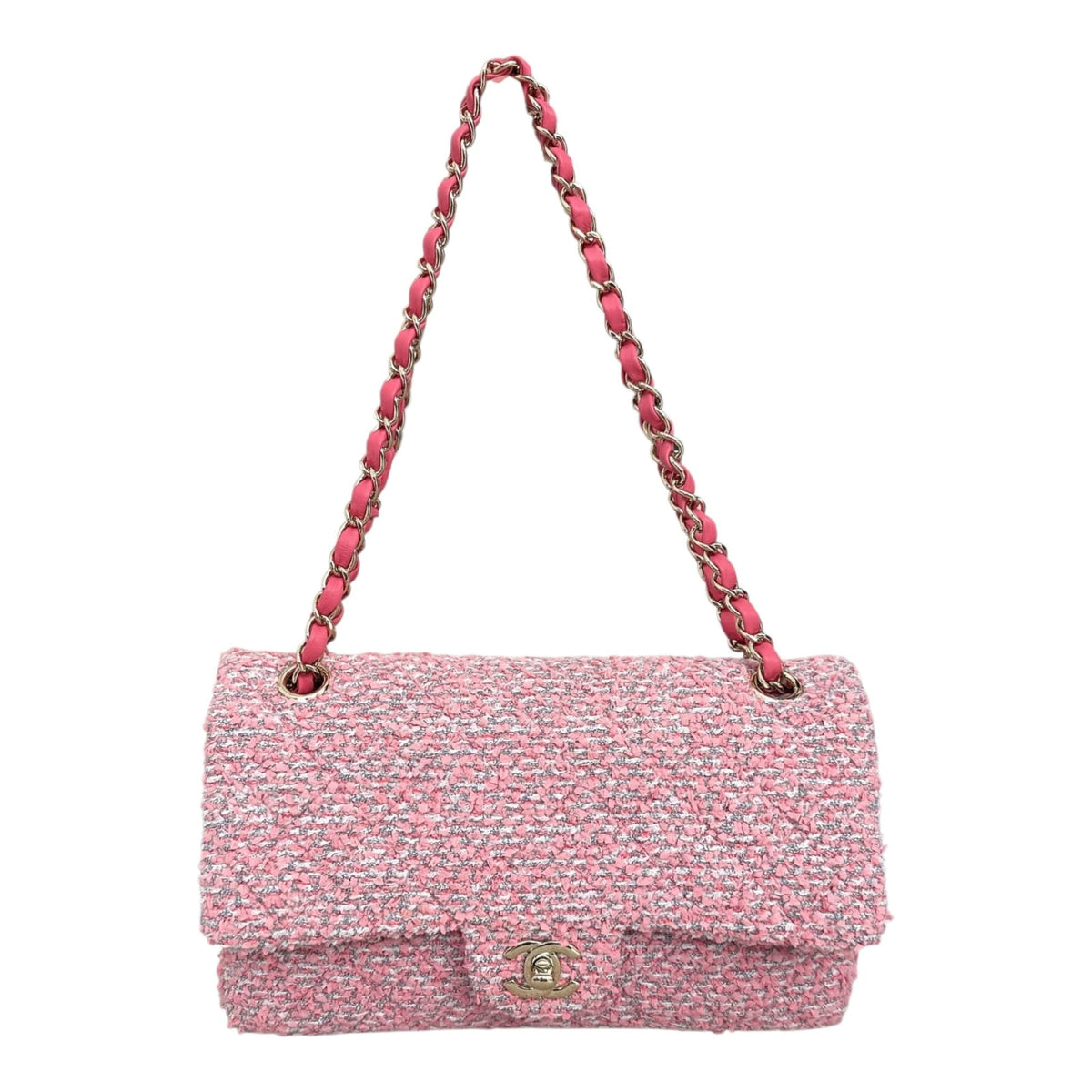 PINK TWEED MEDIUM CLASSIC DOUBLE FLAP BAG