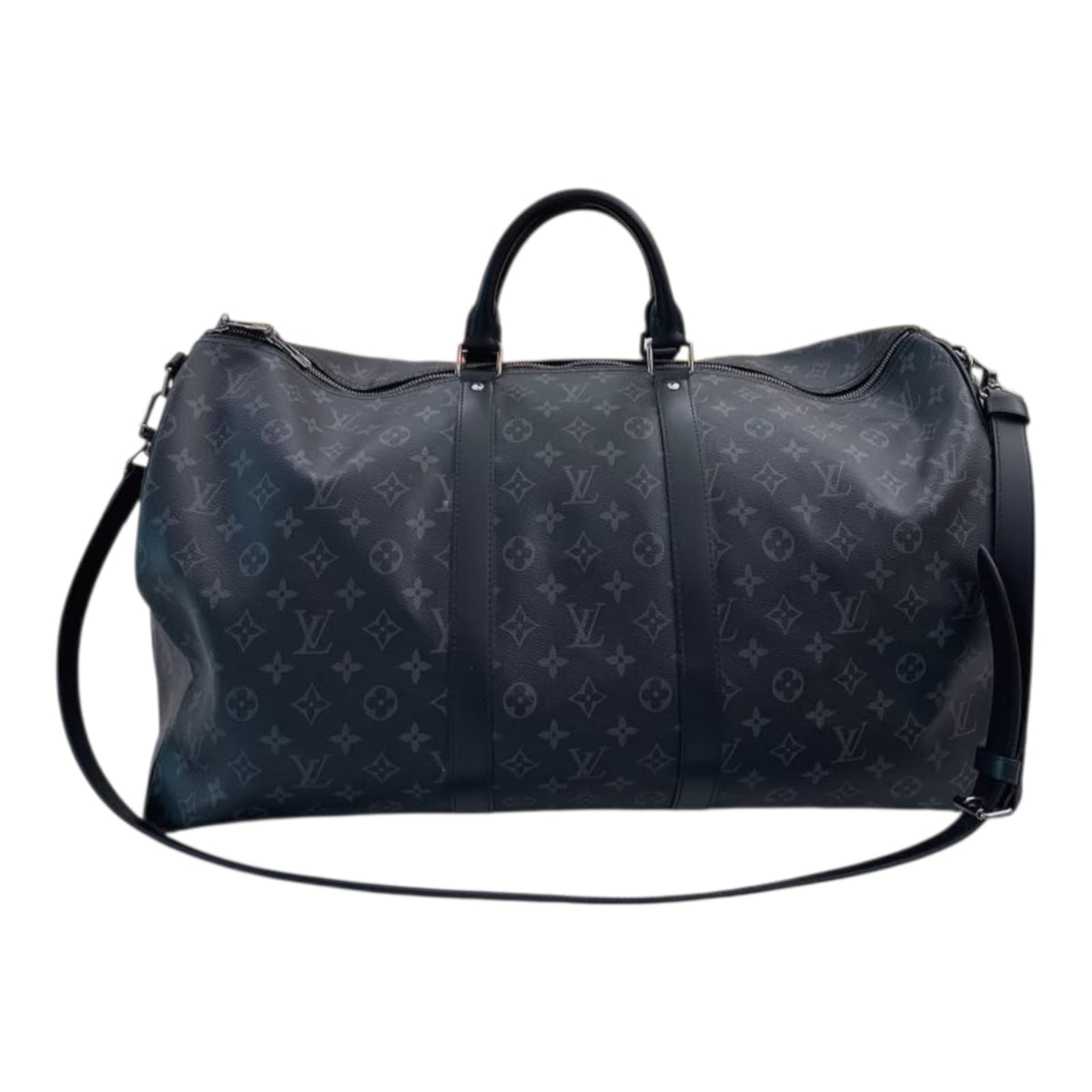 BLACK AND GREY MONOGRAM ECLIPSE CANVAS KEEPALL BANDOULIERE 55
